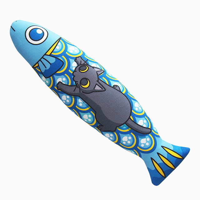 Blue Fish Cat Toy with Black Cat